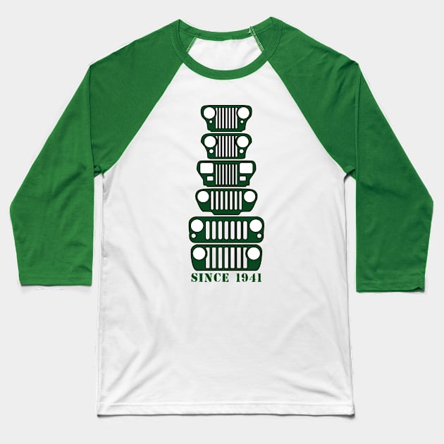 Jeep Grills Dark Green Logo Baseball T-Shirt by Caloosa Jeepers 